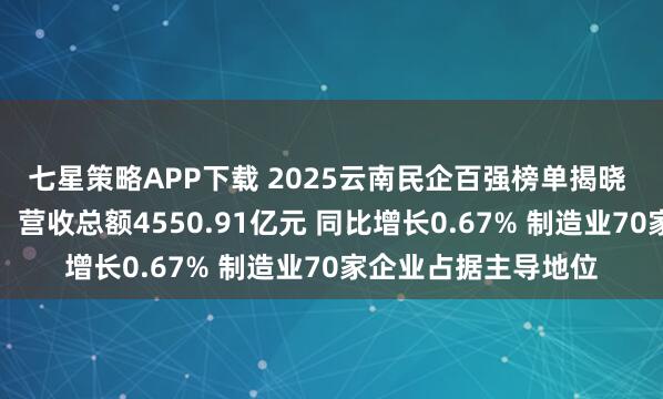 七星策略APP下载 2025云南民企百强榜单揭晓 入围门槛持续提升：营收总额4550.91亿元 同比增长0.67% 制造业70家企业占据主导地位